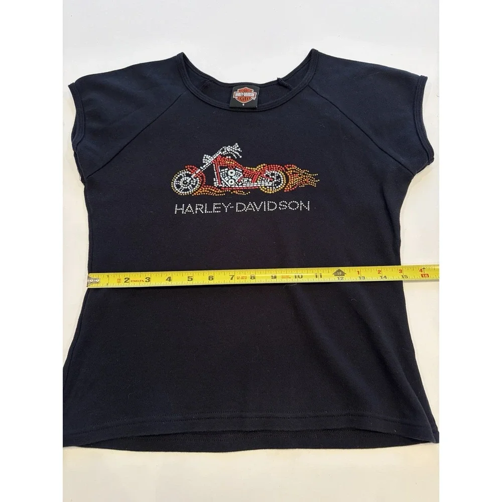 Vintage Harley Davidson Womens L Black Beaded RHINESTONE‎ Mortorcycle RARE